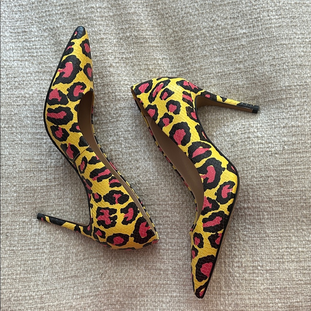 Vince Camuto Yellow and Pink Leopard Print Heels